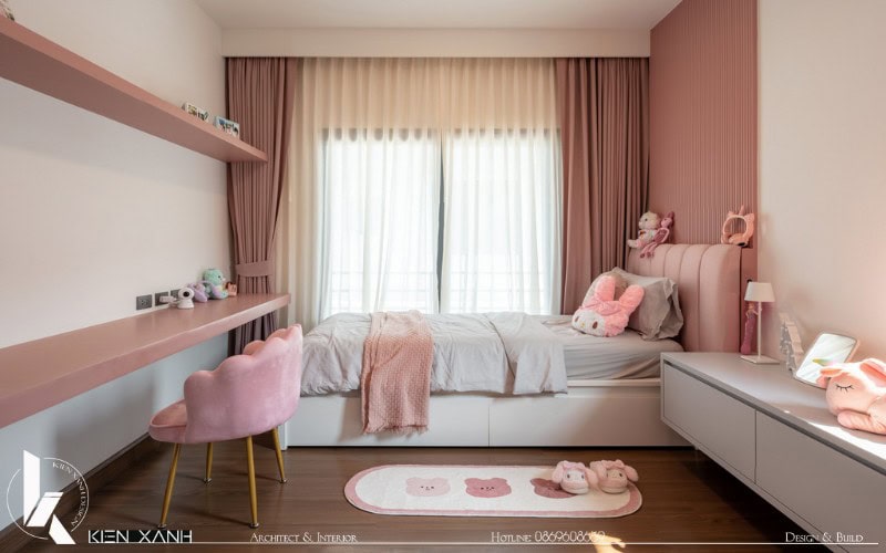 Phòng ngủ cho bé với tone hồng xinh xắn đẹp mắt