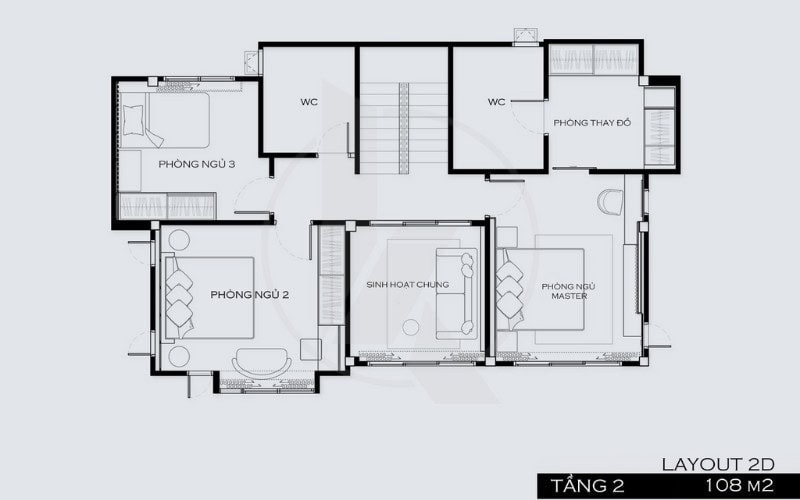 Bố trí công năng tầng 2