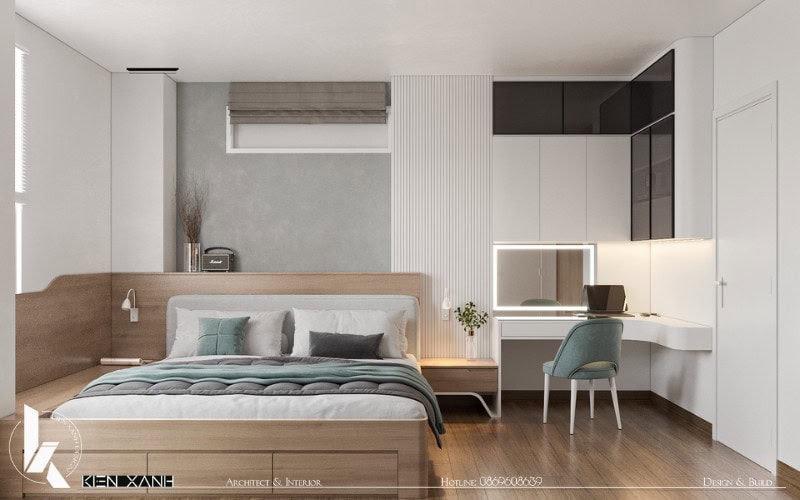 Màu trắng chủ đạo kết hợp sơn hiệu ứng tạo chiều sâu, mang lại cảm giác nhẹ nhàng 