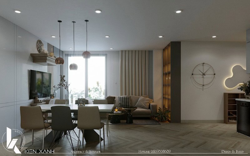 Các chi tiết được bố trí hợp lý giúp không gian khách bếp tiện nghi, tinh tế