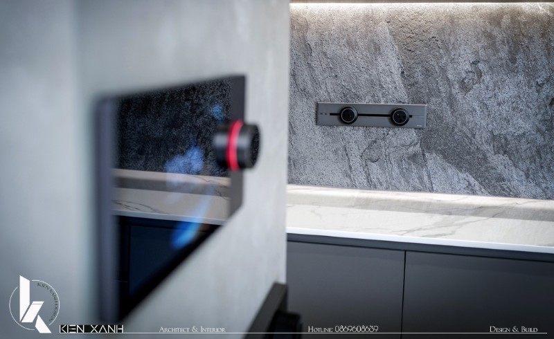 Khu vực bếp được trang bị nhiều thiết bị hiện đại, thông minh