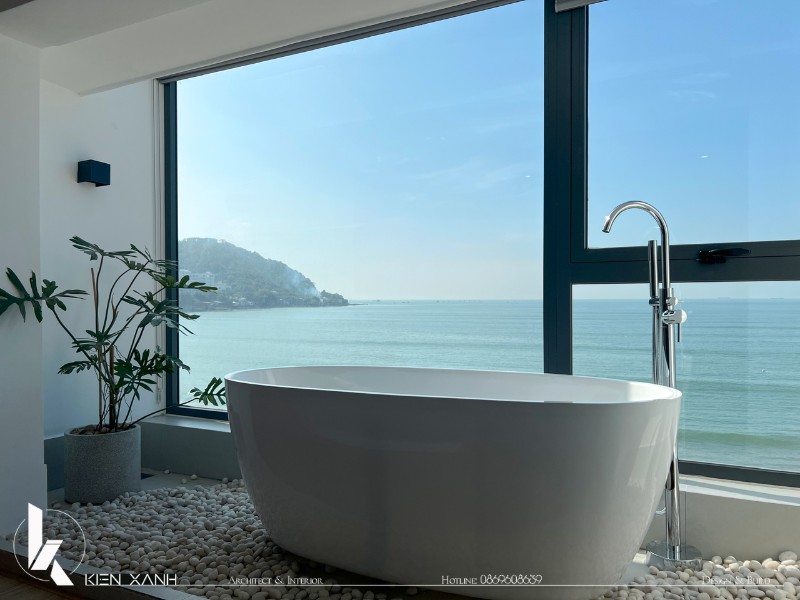 Hồ bơi cạnh giường ngủ hướng biển cực thư giãn