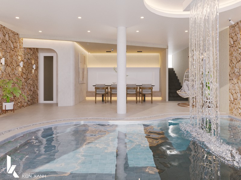 Ốp đá tường 2 bên tạo không gian hoà mình vào thiên nhiên